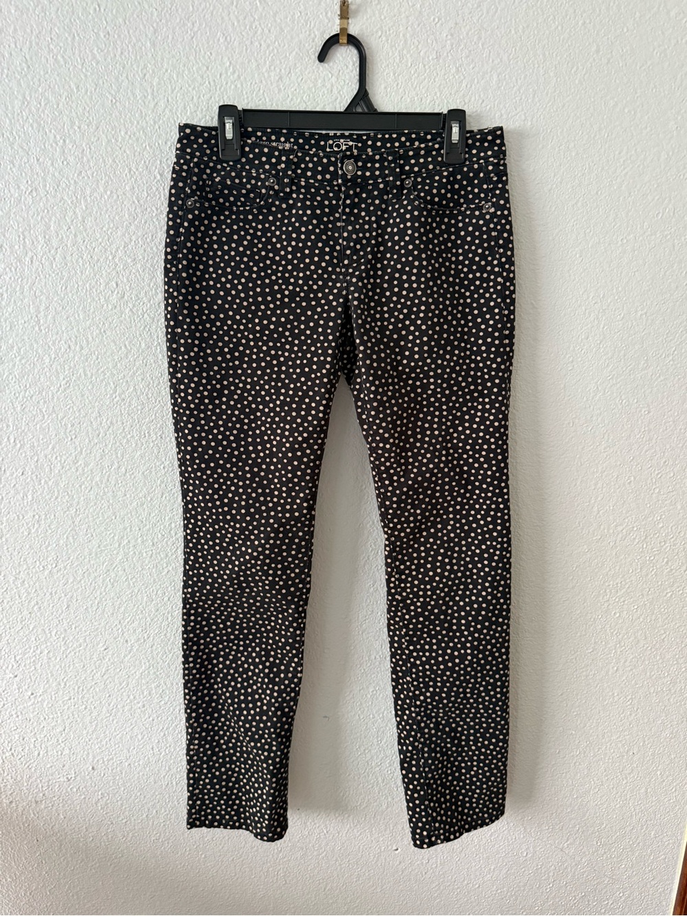 LOFT Polka Dot Denim Pants Tan & Black Modern Straight